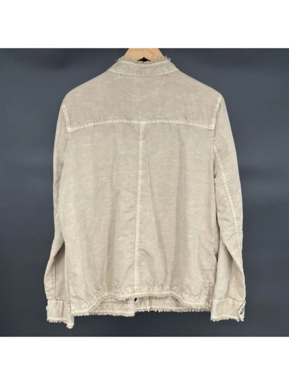 LOFT Women's Linen Blend Utility Jacket XL Beige Frayed Trim Military Safari